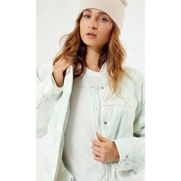 Free People Movement Bunny Slope Printed Puffer Ski Jacket Mint Green Large New - Picture 2 of 4
